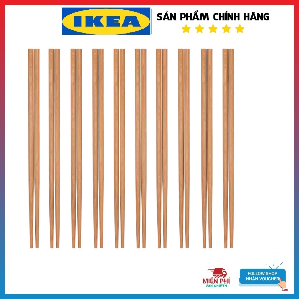 Bộ 10 đôi đũa tre  dài 23 cm ikea IK42