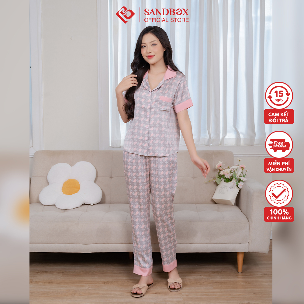 Đồ bộ pijama nữ sandbox chất liệu lụa latin cao cấp thiết kế phối tay cộc, quần dài lụa latin nhật cao cấp, thoải mái