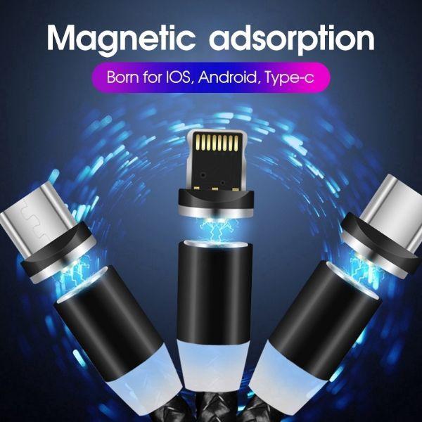 Cáp sạc nam châm 2M và 3 đầu nam châm (Type-C Android Iphone)