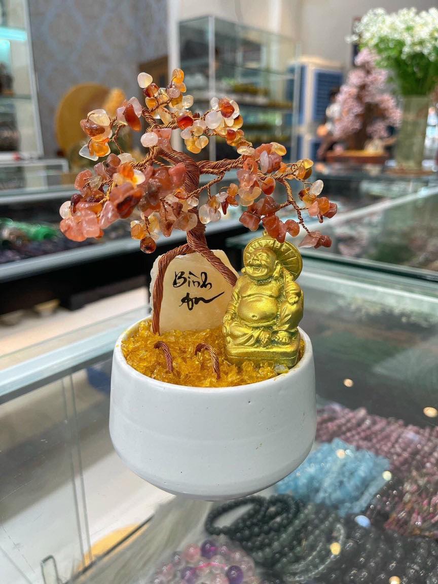 Cây tài lộc phong thủy đá thạch anh đặt bàn làm việc - Cao 25 cm