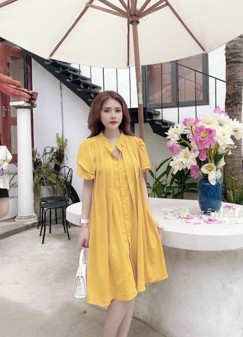 Váy babydoll dáng dài UNDERCOOL kẻ xanh cổ sen mùa hè dáng xoè 2 lớp, dáng  rộng đi biển | Shopee Việt Nam