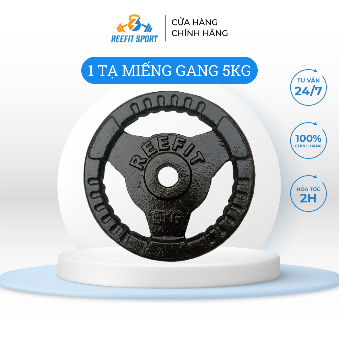 Tạ miếng gang tạ bánh gang 3 lỗ Reefit 5kg