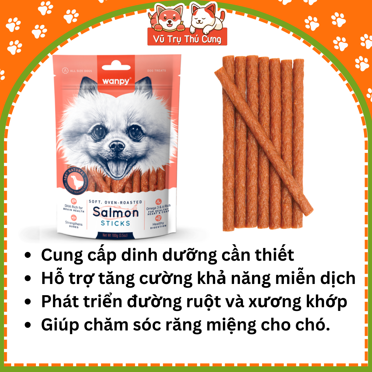 Snack Que thưởng cho chó Wanpy vị cá hồi 100g