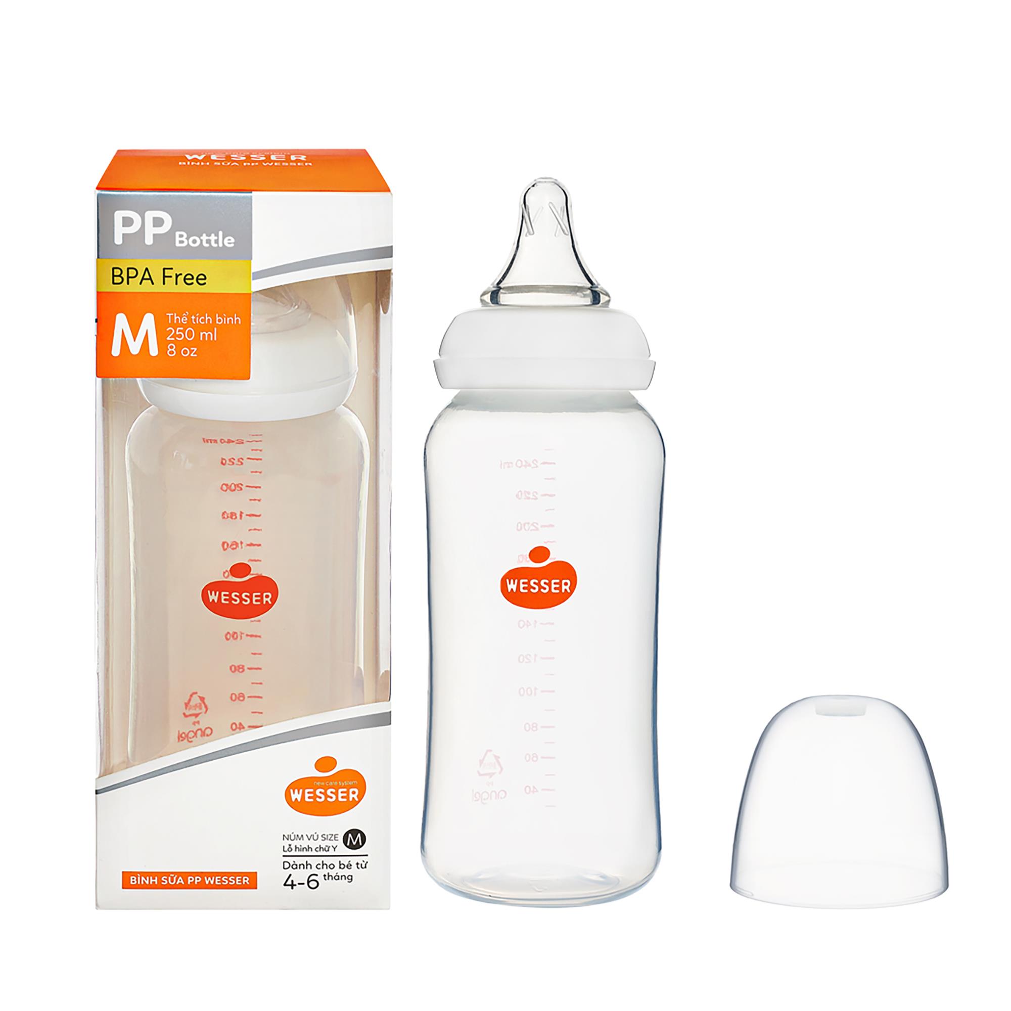 Bình sữa cổ hẹp PP Wesser mẫu mới nhất 60ml/140ml/250ml