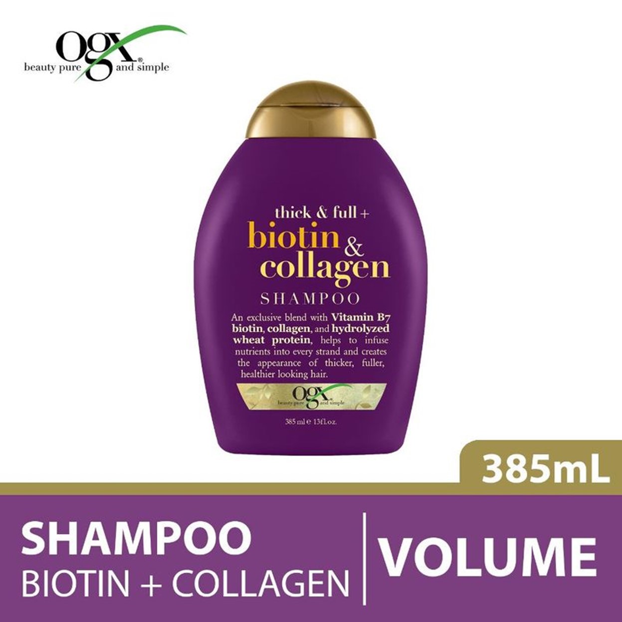 Dầu Gội Dưỡng Dày Tóc OGX Thick & Full + Biotin & Collagen Shampoo 385ml - Tím