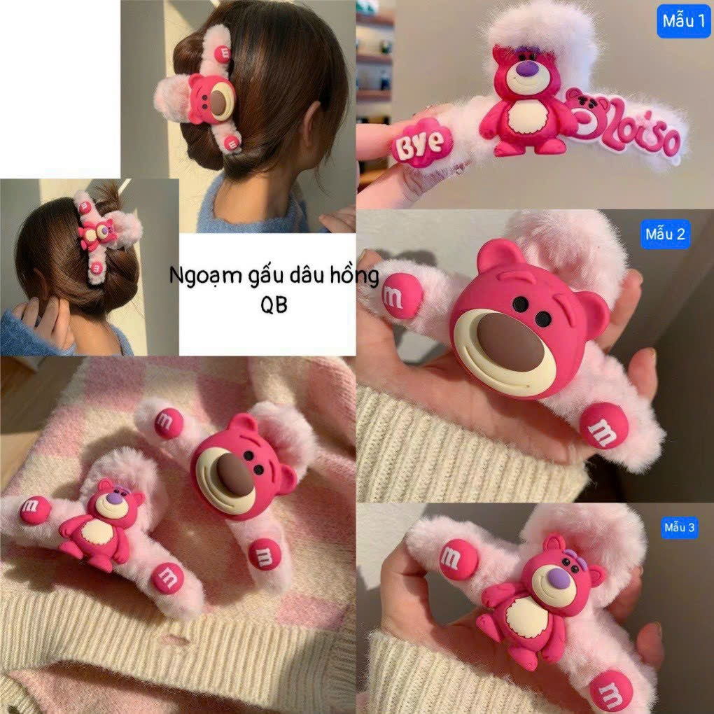 Kẹp Tóc Lông Gấu Dâu Lotso Hàn Quốc So Cute 2 Màu