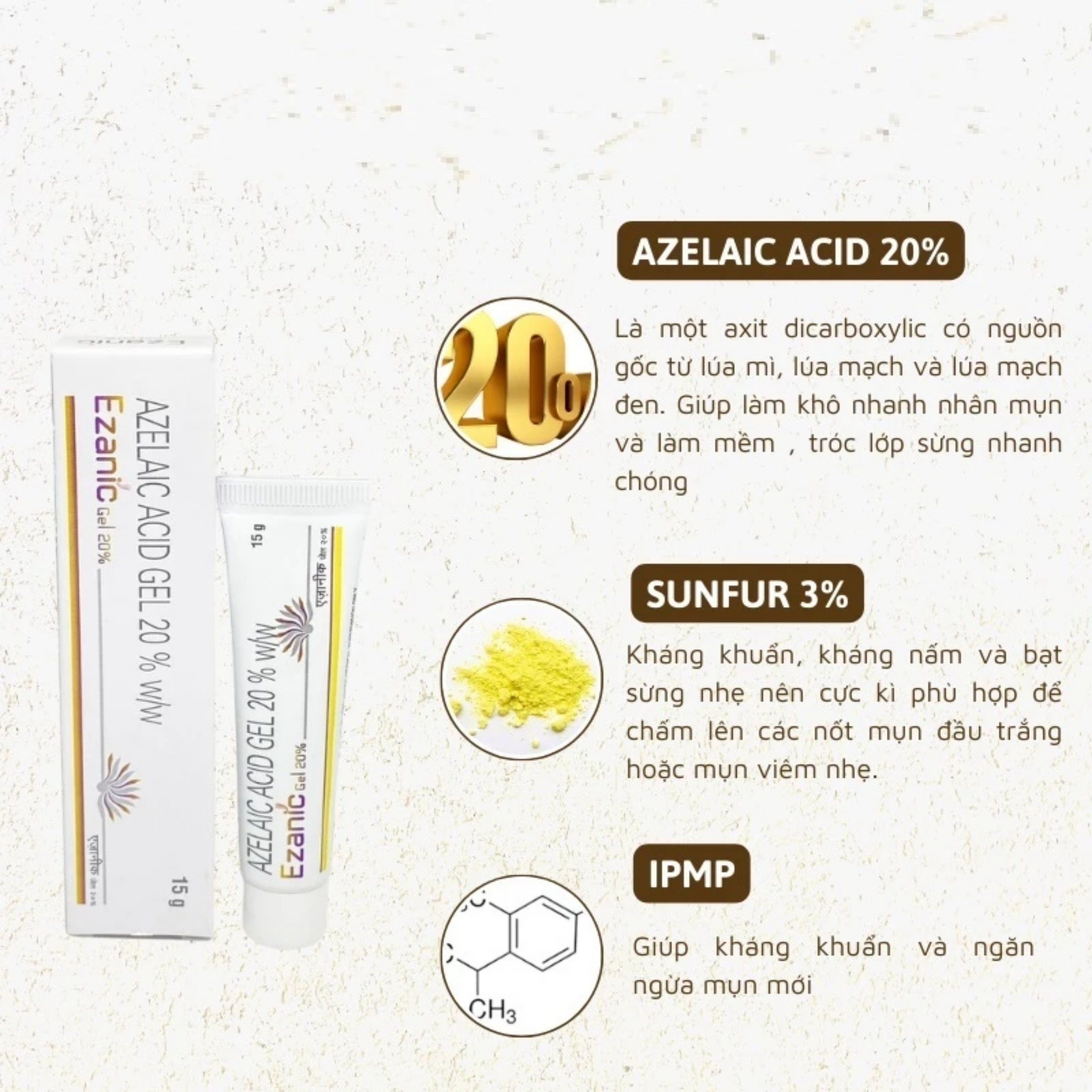 Gel giảm mụn, mờ thâm Azelaic Acid Gel 20% 15 gram