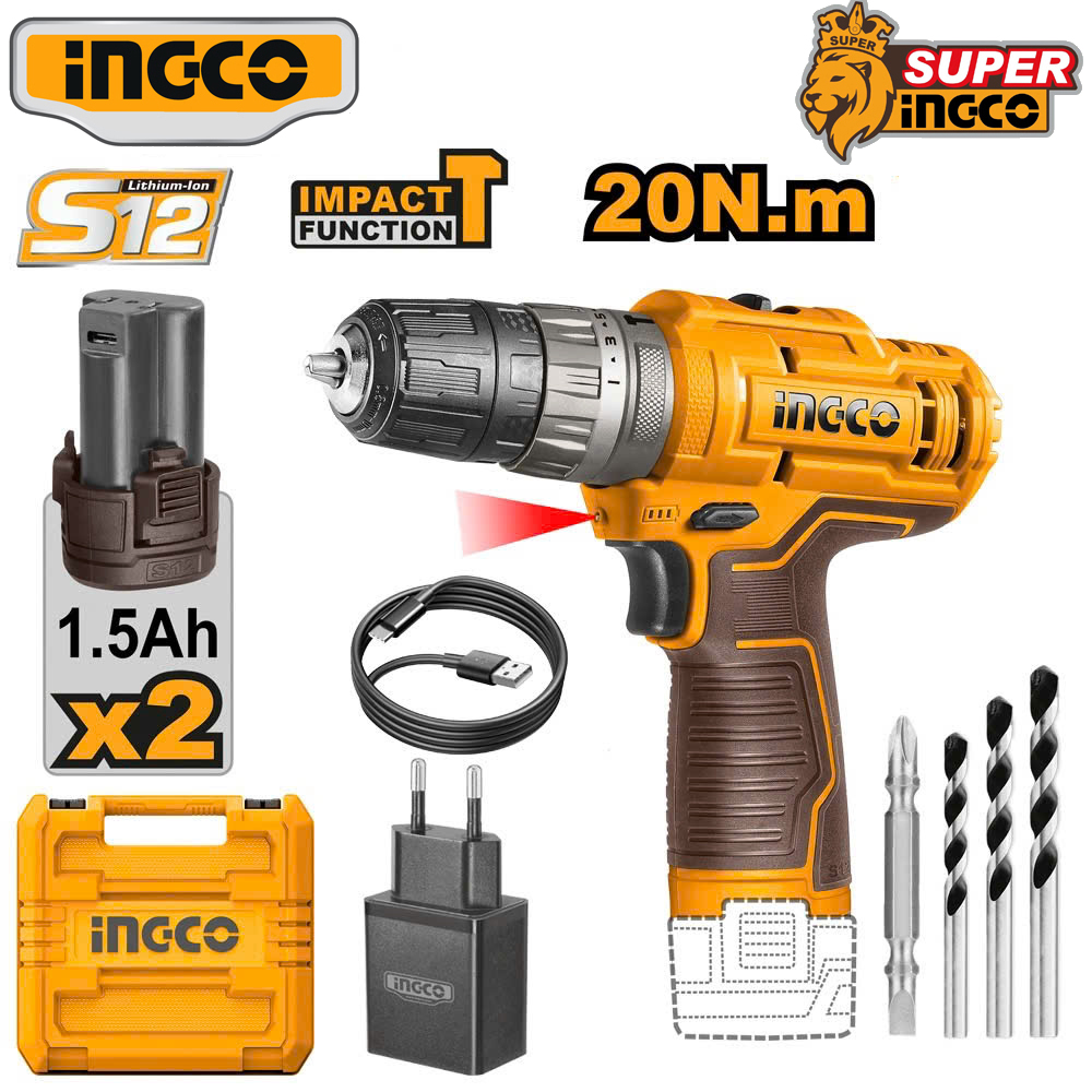 MÁY KHOAN BÚA DÙNG PIN INGCO 12V CIDLI12202