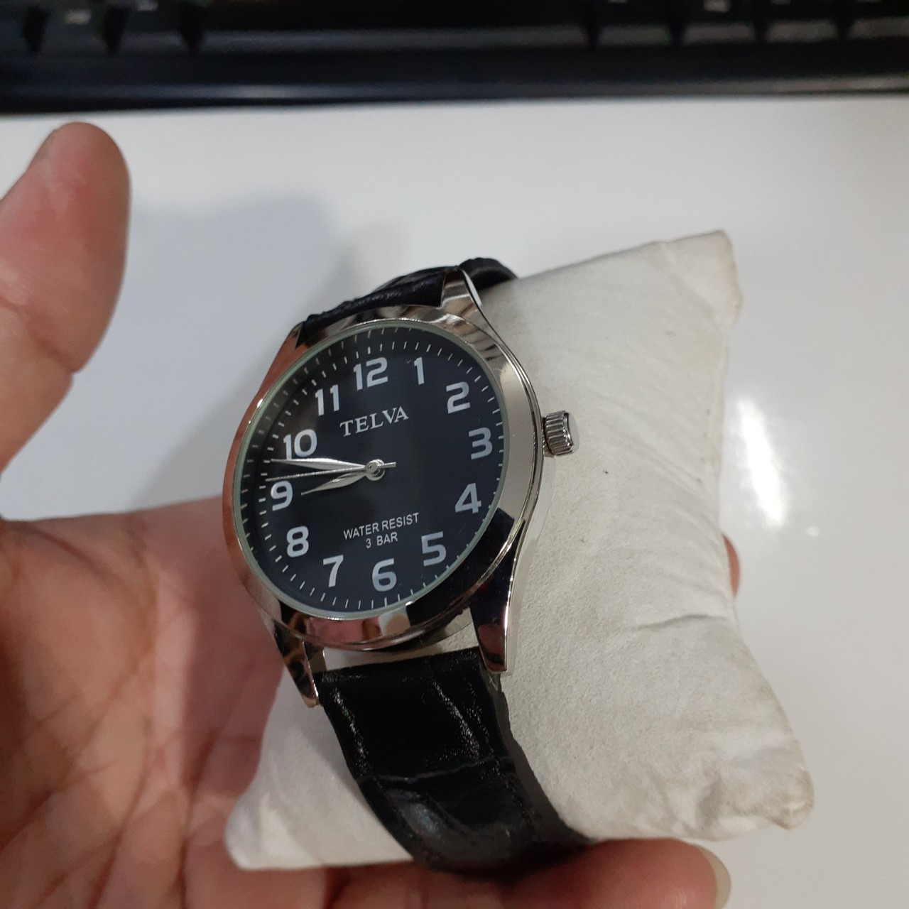 Đồng hồ nam Telva mặt đen size 38mm dây da second hand si Nhật
