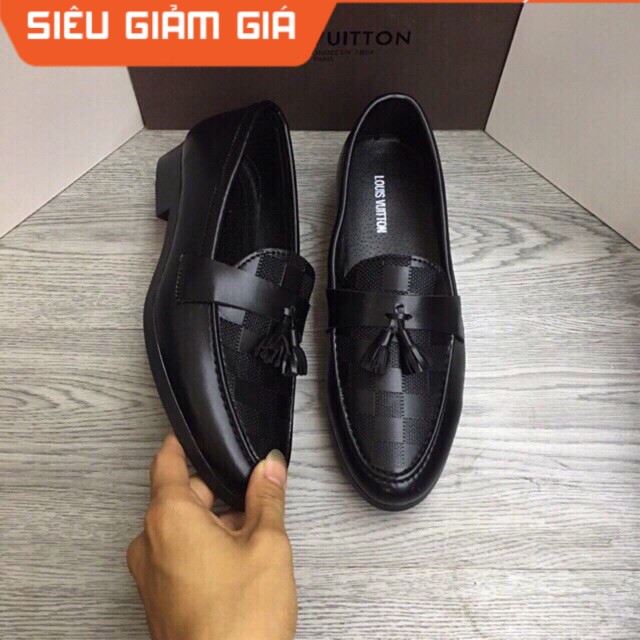 Giày lười tây nam in vân nổi dây chuông da lì