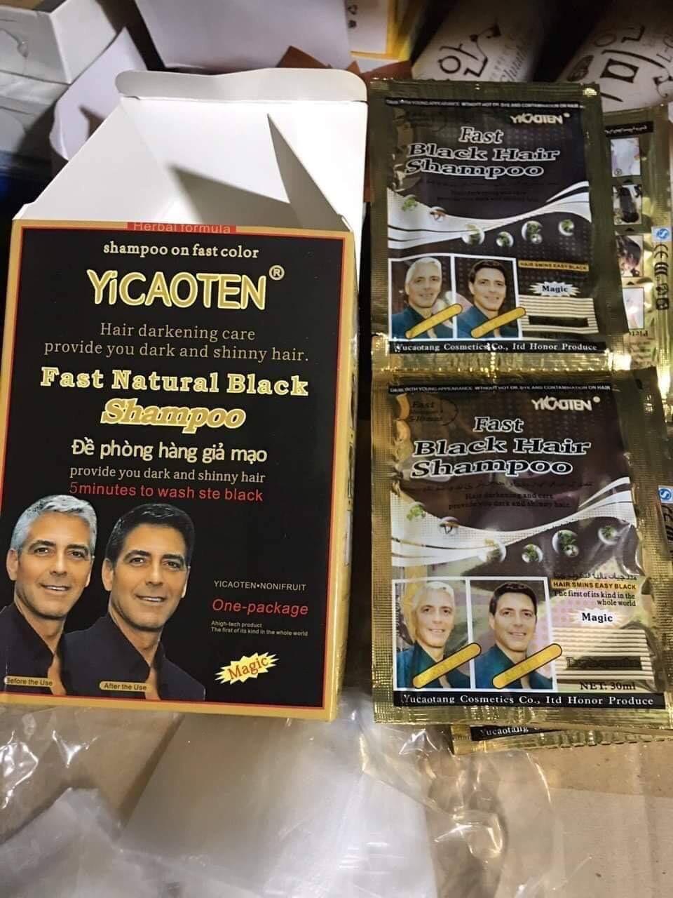 [HCM]Dầu Gội Đen Tóc Nhân Sâm Yicaoten Hộp 10 Gói. Đen Tóc Mềm Mượt
