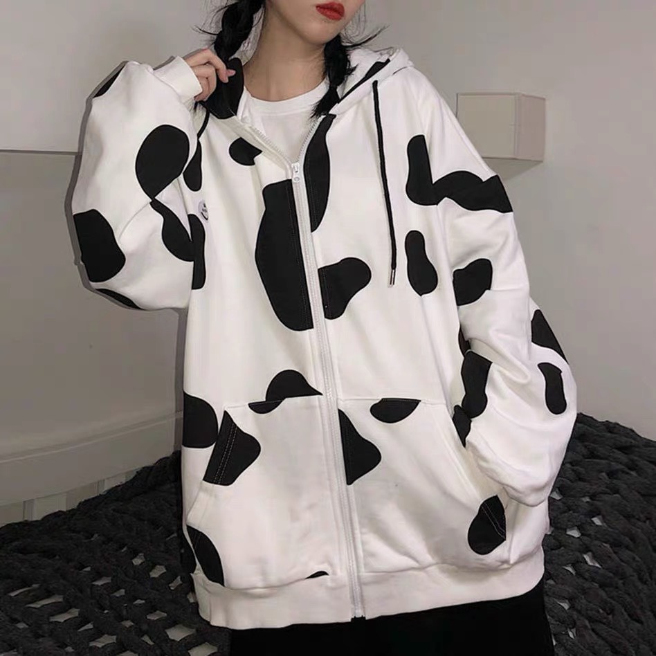 Áo khoác hoodie bò sữa siêu cute co dây kéo có nón fom rộng gld