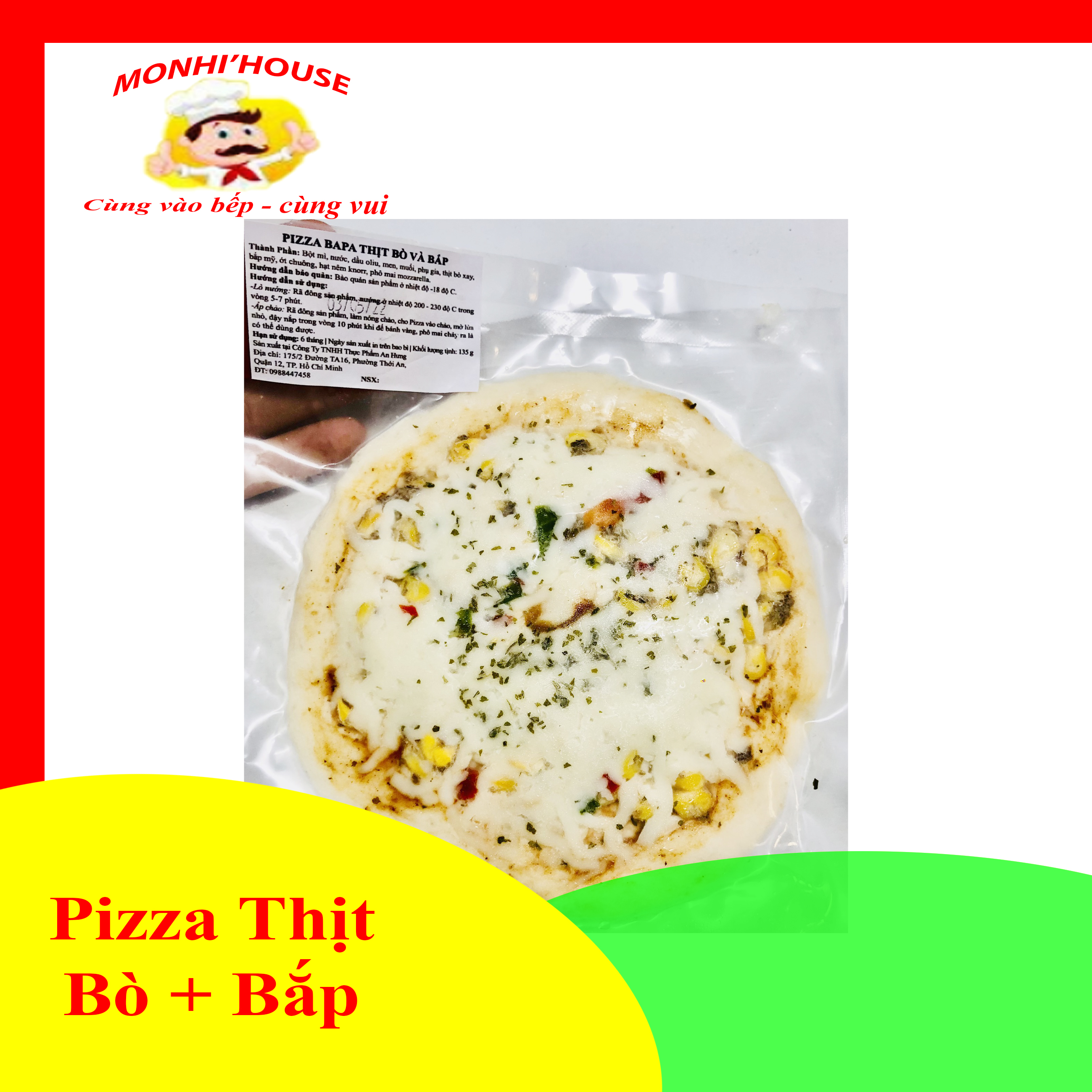 Bánh Pizza Thịt Bò + Bắp ( chế biến sẵn, chưa nướng, size 16cm)