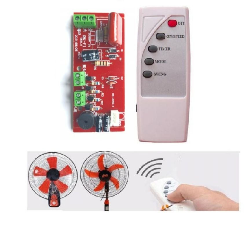 Mạch điều khiển từ xa cho quạt -Bộ mạch và điều khiển từ xa dành cho quạt bàn, quạt treo tường, quạt cây...biến quạt thường thành quạt điều khiển từ xa. Mạch quạt đỏ