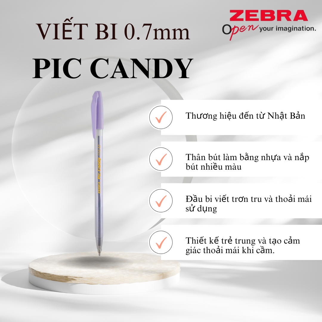 Viết bi nắp Pic Candy 0.7mm mực xanh - Zebra [Chính hãng] - 1 cây