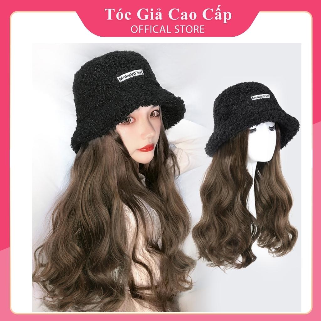 Tóc giả dín mũ nhiều màu sắc, mũ vành đen