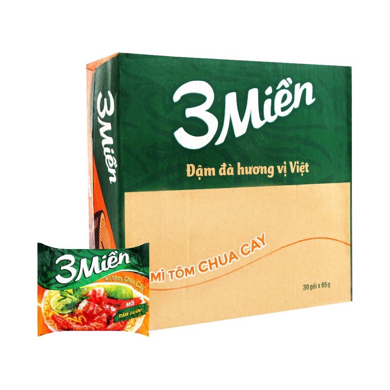 COMBO SỈ 1 THÙNG MÌ GÓI 3 MIỀN TÔM CHUA CAY ( 30 gói x 65g)