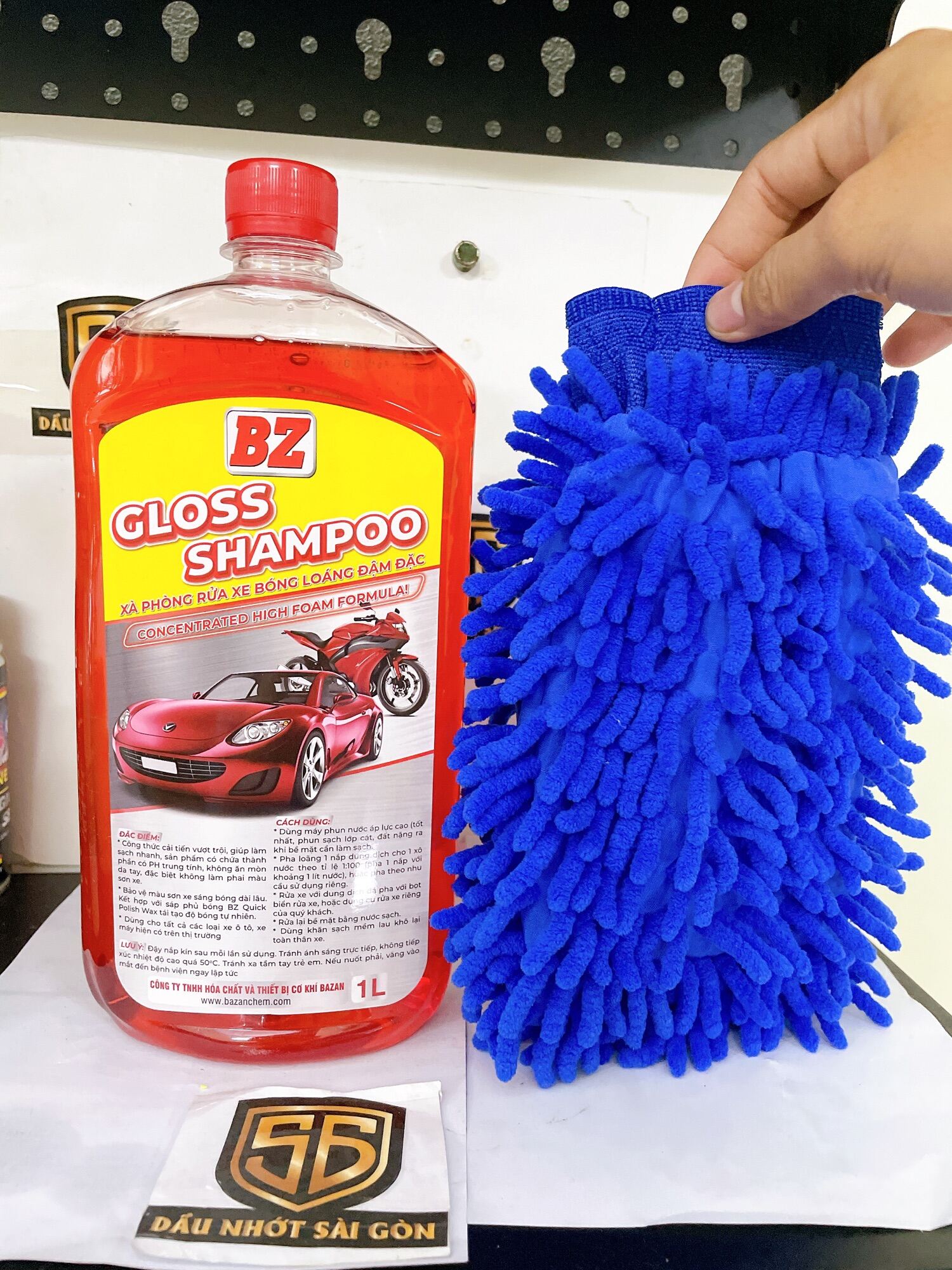 Combo Nước rửa xe BZ + Bao tay rửa xe, Nước rửa xe xà bông BZ rửa xe Gloss Shampoo thế hệ mới