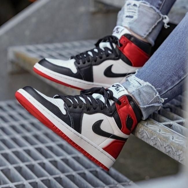 Giày Sneaker J0rdan 1 High satin Black toe ( JD1 Màu đỏ đen mũi giày trắng)