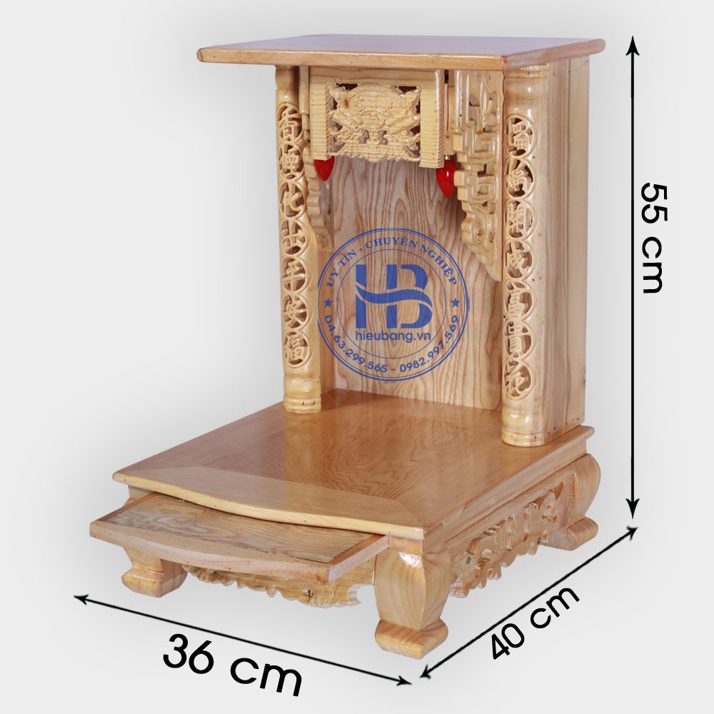 Bàn thờ thần tài gỗ sồi ngang 36