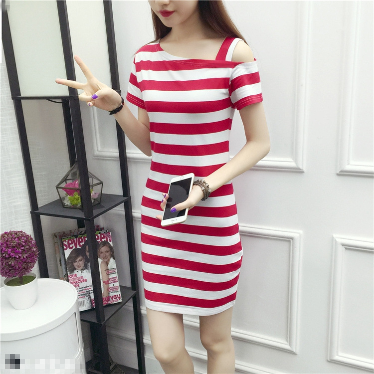 Đầm suông sọc ngắn tay D02