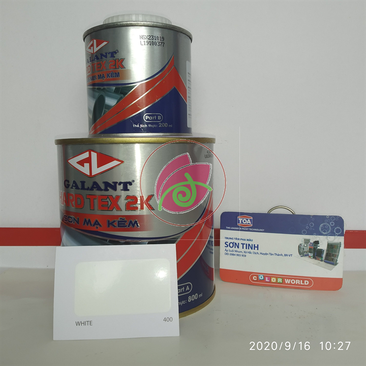 Sơn Sắt Mạ Kẽm Không Cần Lót Hard Tex 2K Galant Màu Trắng bóng , Trắng mờ