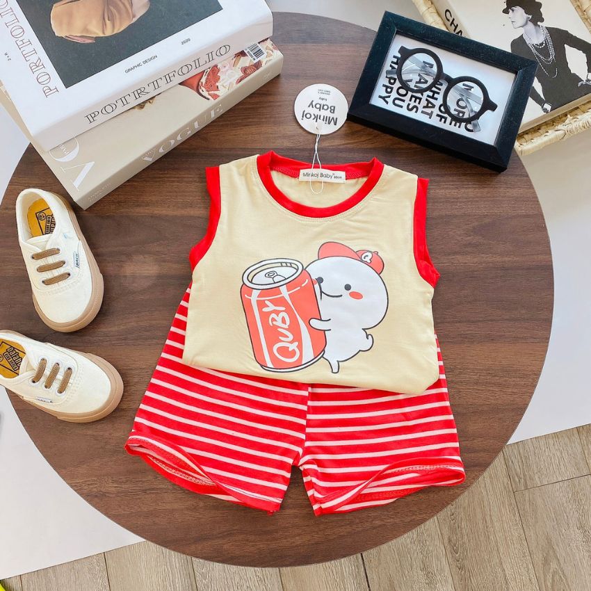 Bộ ba lỗ thun lạnh minky mom size đại cho bé 20- 30 kg bl01