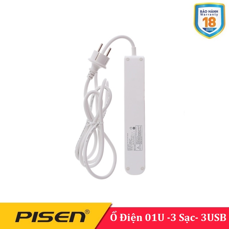 Ổ cắm điện đa năng Pisen 303  ( 3AC , 3USB ) -BH 18 Tháng