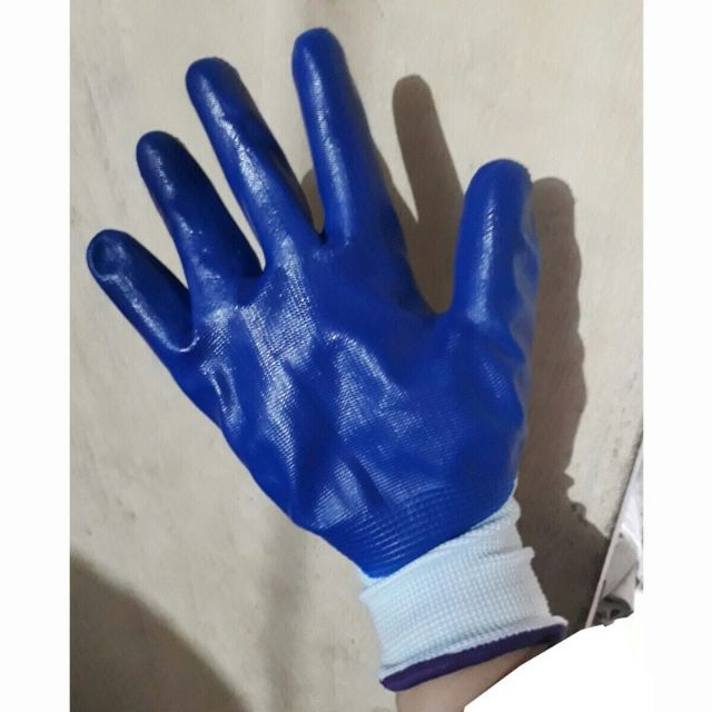 Găng tay sợi pu phủ sơn xanh
