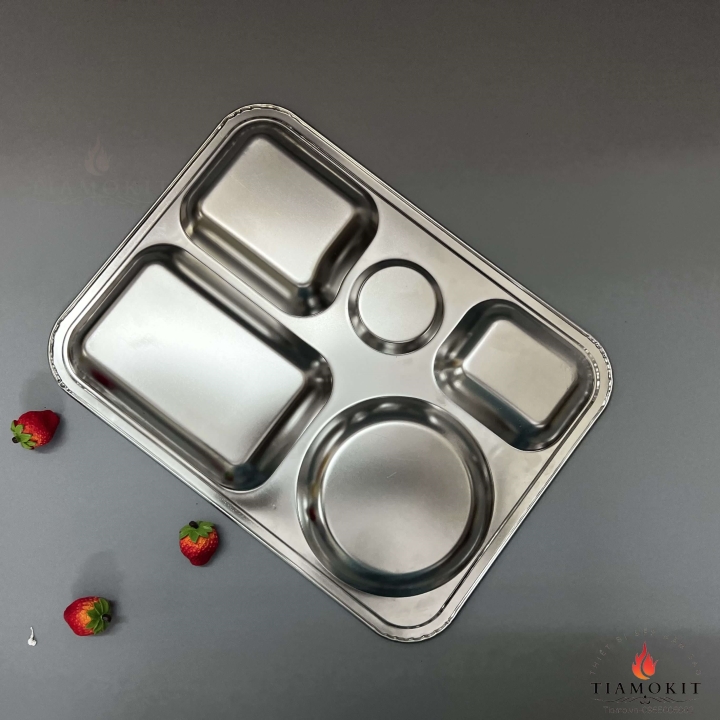 [Có bảo hành] [Có sẵn] [Ảnh thật] [Chính hãng] Khay inox chia cơm 5 ngăn lớn sus 201