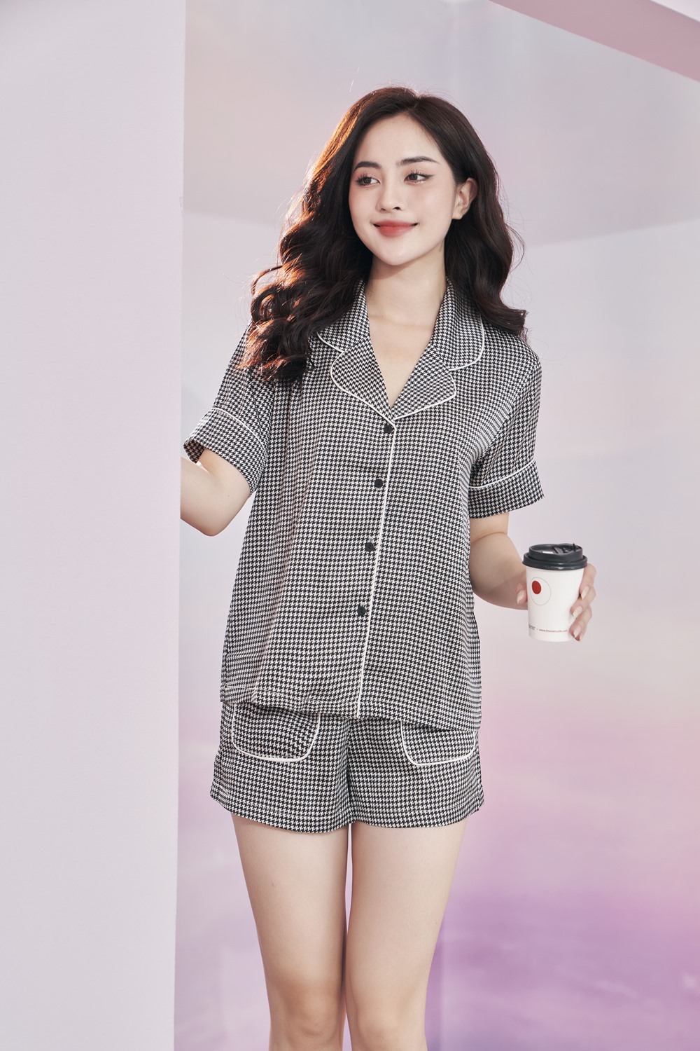 Bộ Pijama satin short họa tiết