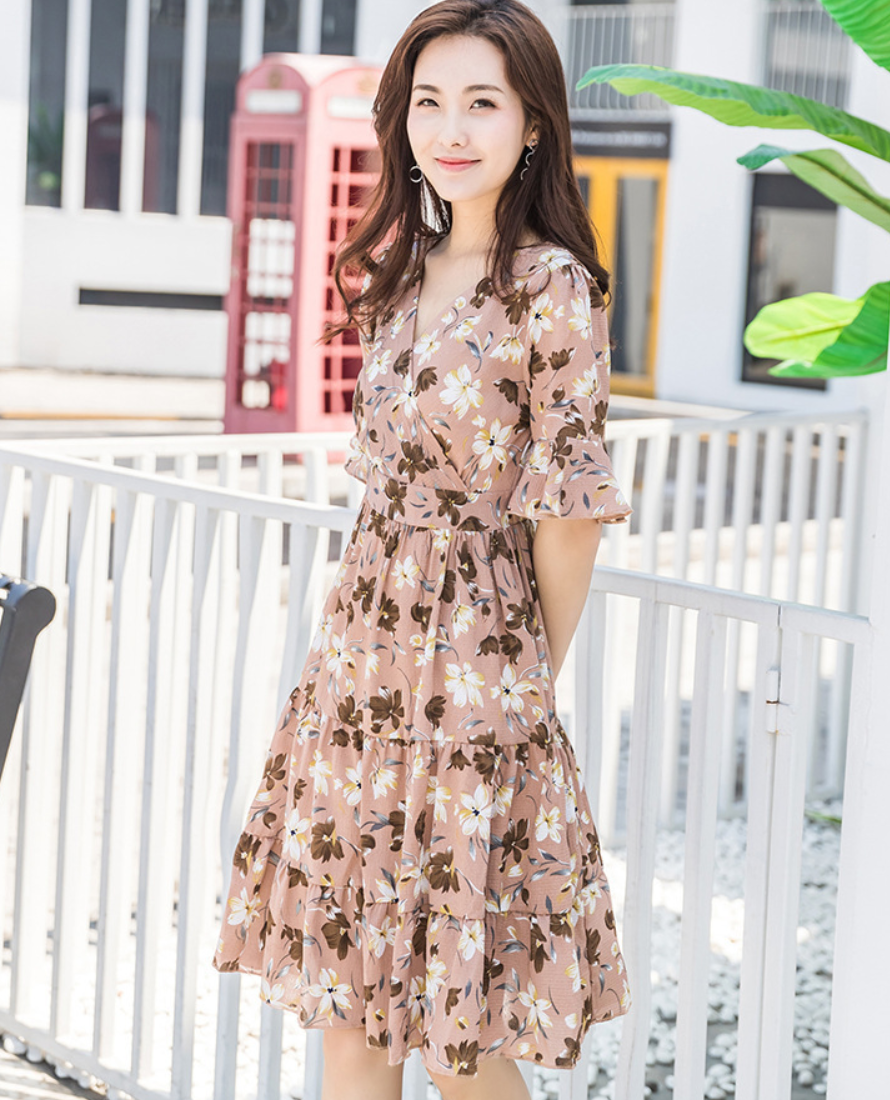 Đầm Hoa Tay Lửng Duyên Dáng DN049 MayHomes Vải Xô Lụa