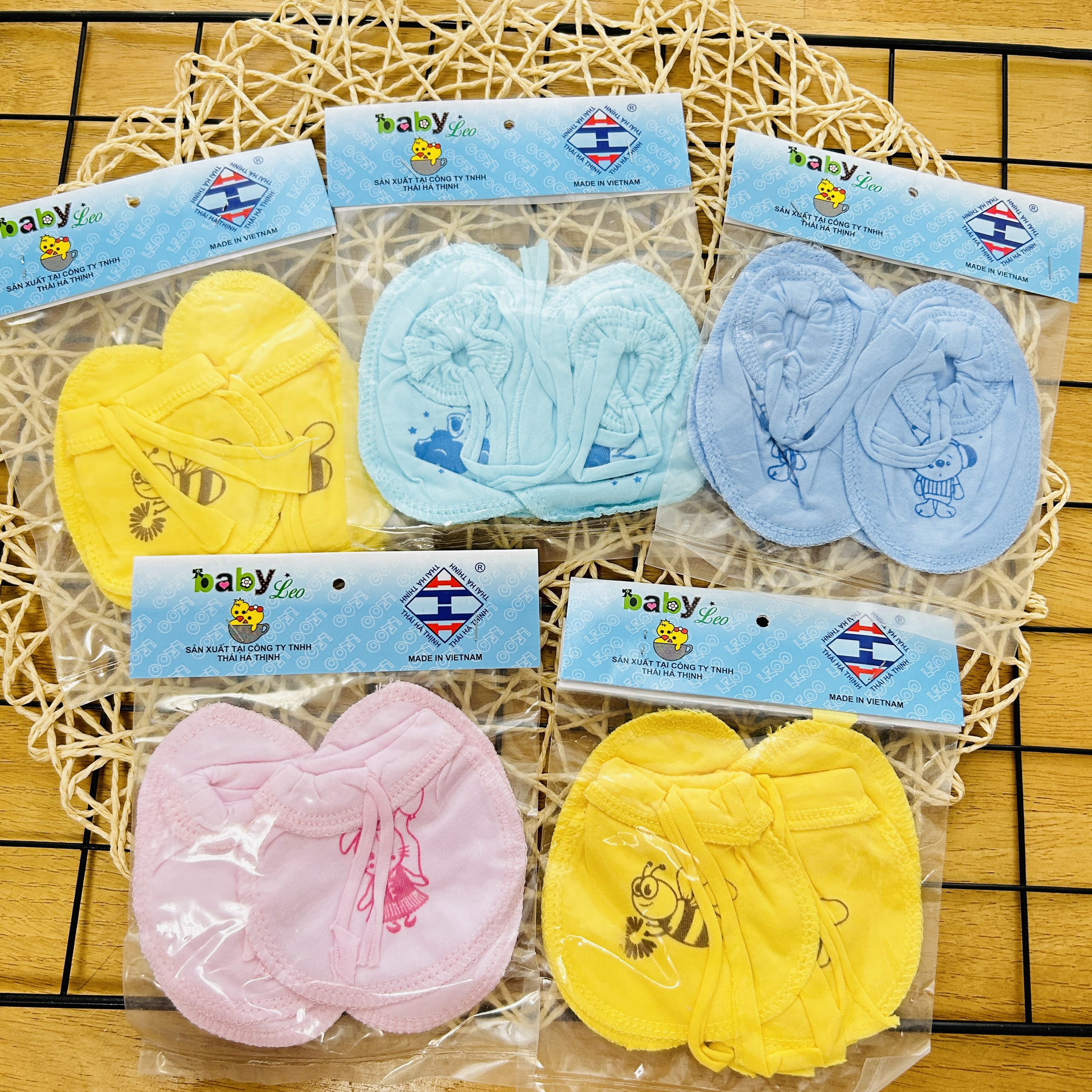 Túi  5 Bộ bao tay, bao chân cotton Rút Thái Hà Thịnh - Chất vải cotton 100% mềm, min, thoáng mát - quần áo sơ sinh trọn bộ