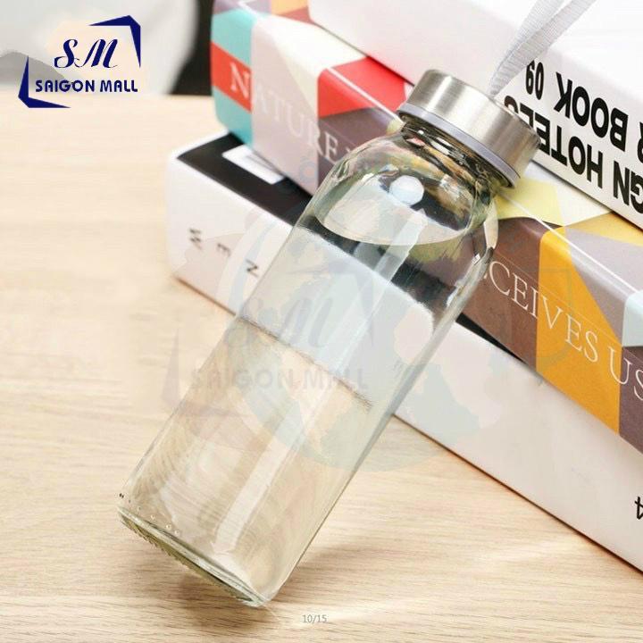 Bình Thuỷ Tinh Đựng Nước 500ML Dây Xách NẮP