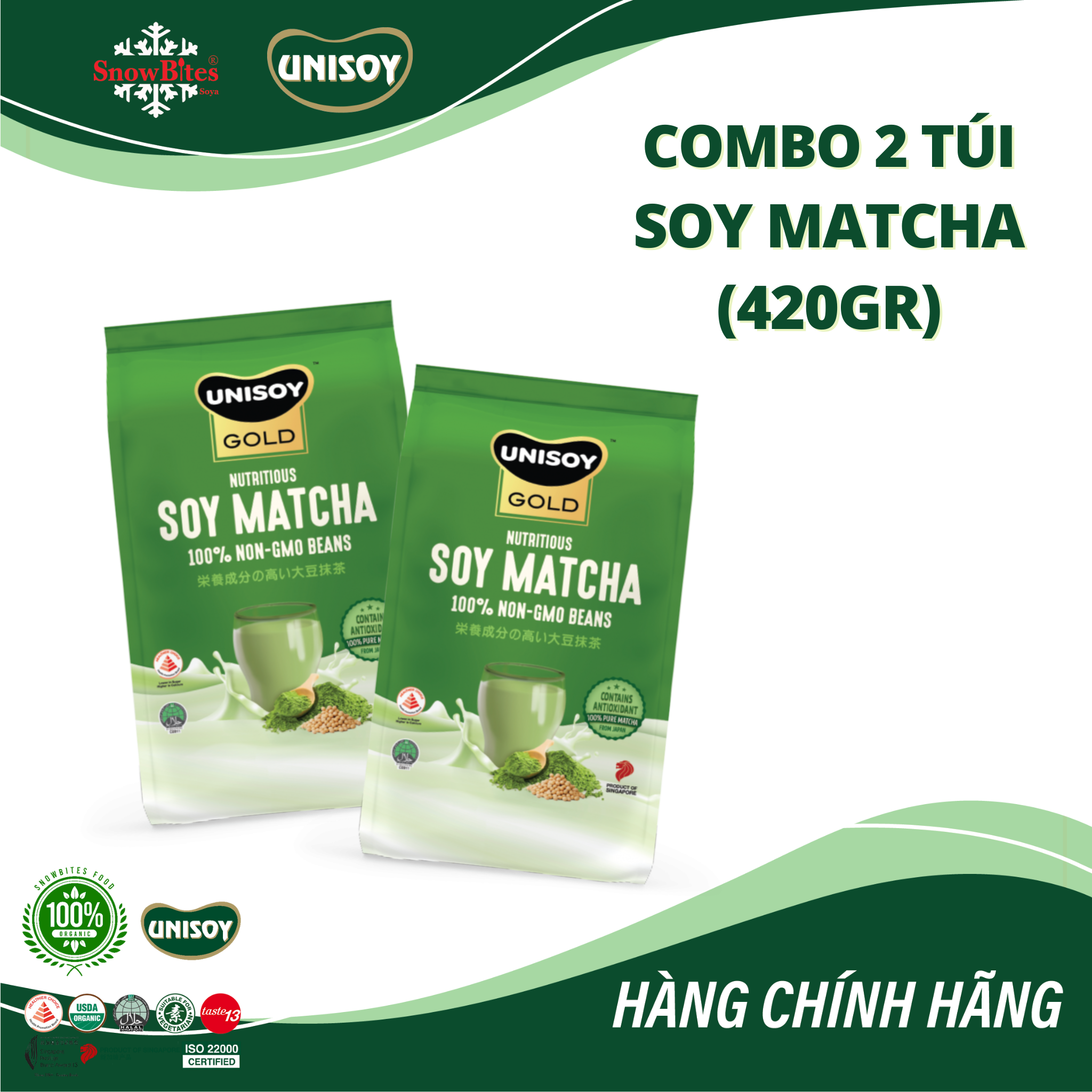 Combo 2 Túi Bột Đậu Nành Matcha Unisoy (2x10x21g) SHOP2SAVE
