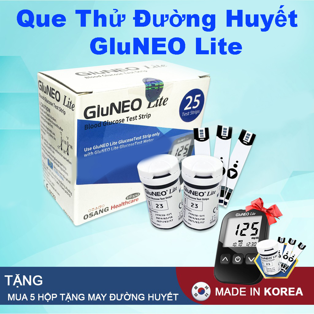 Que Thử Đường Huyết GluNEO Lite ( Hộp 25+ Hộp 50 Que)