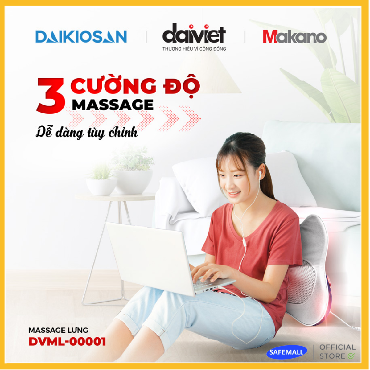 Dai Viet back massage machine dvml-00001 daikiosan, 3 intensity waist massage, hip, legs, thigh... Direct heating and rolling combination-12 months warranty authentic safemall
