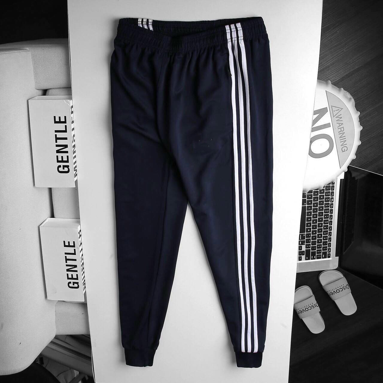 Quần Thun lạnh Thể Thao Nam 3 Sọc Bo Túi khóa kéo, Chất vải tốt co giãn 4 chiều SOCTT053