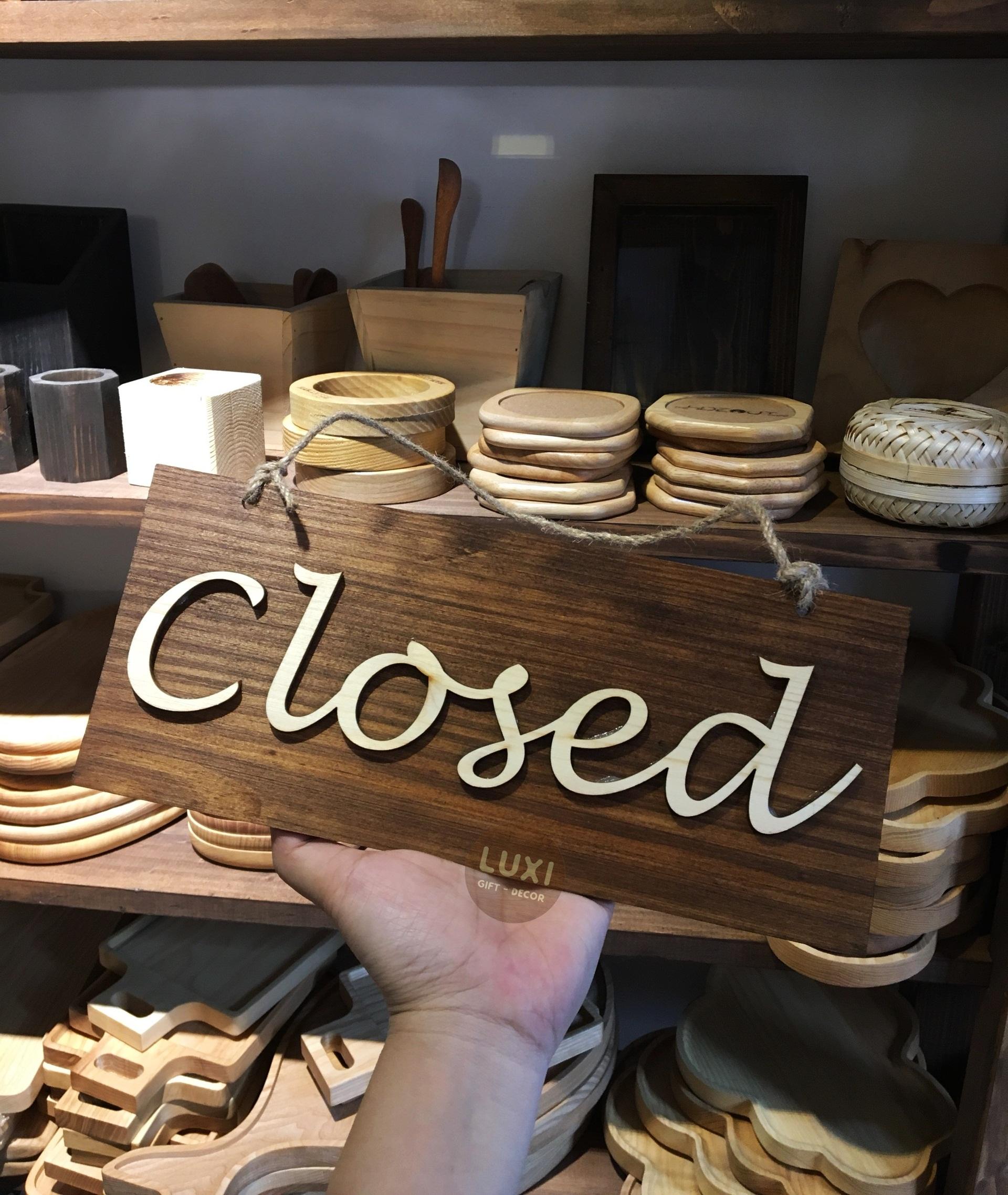 Bảng gỗ treo cửa 2 mặt Open - Closed 02 LUXI decor