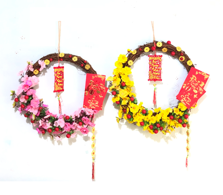 Vòng hoa đào  trang trí tết H05