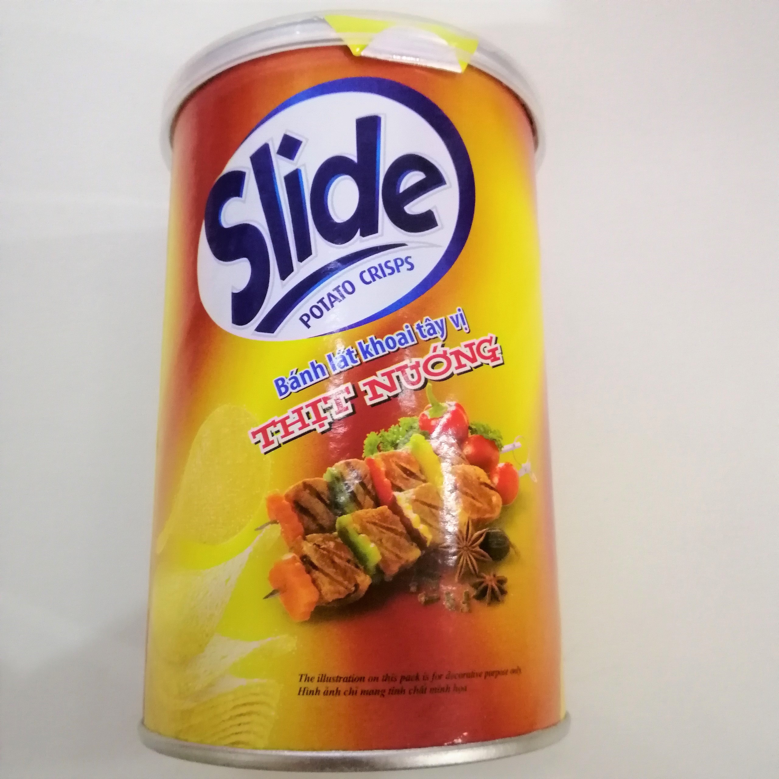Snack Khoai Tây Slide Vị Thịt Nướng (Lon 65g)