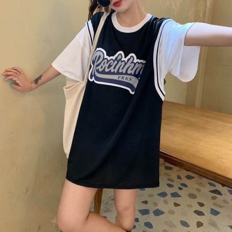 Áo Thun Bóng Rổ Rocinhm Pha Tay Form Rộng