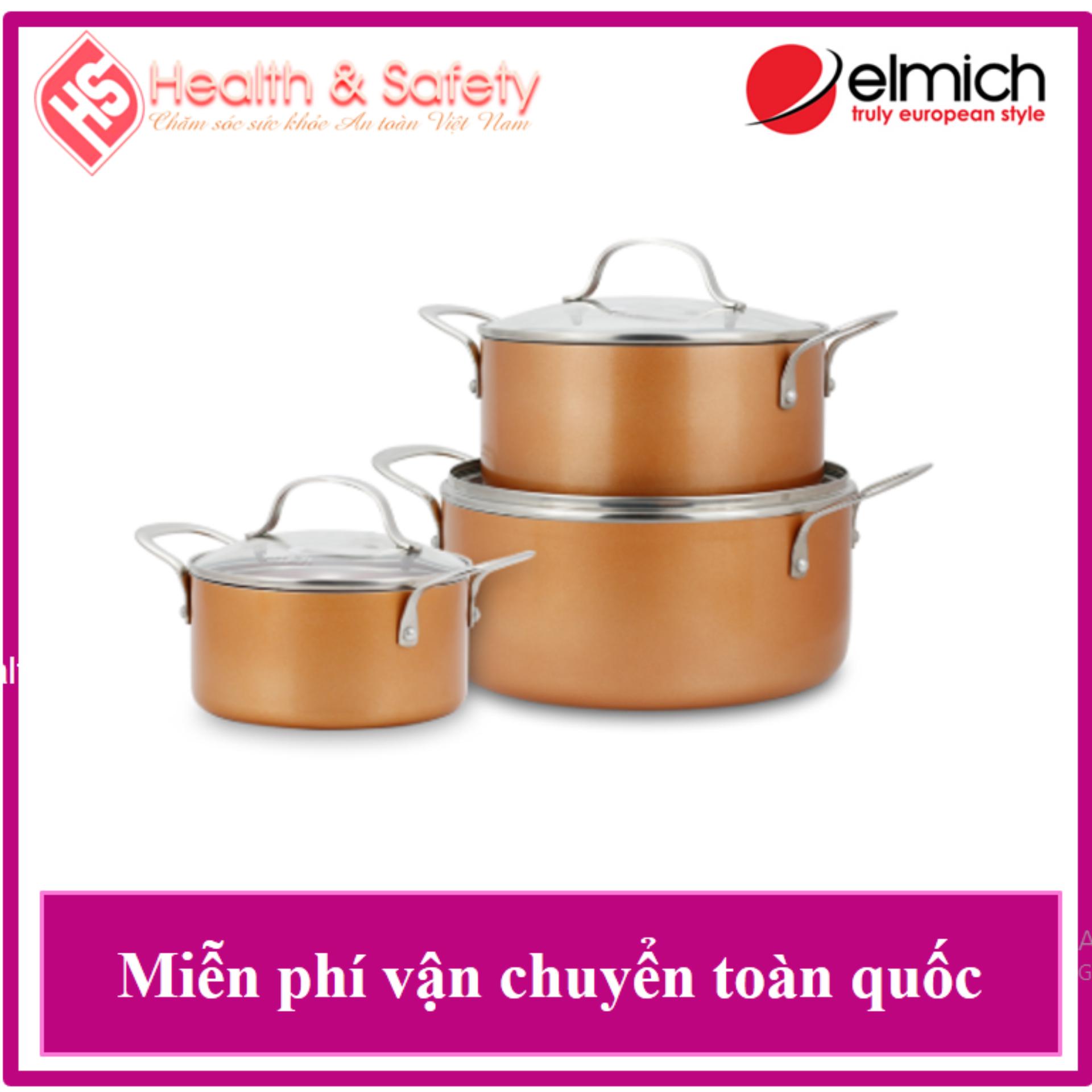 Bộ Nồi Phủ Sứ Đáy Từ Elmich Royal Classic 2353700E (16 - 20 - 24 cm) - Vàng Đồng