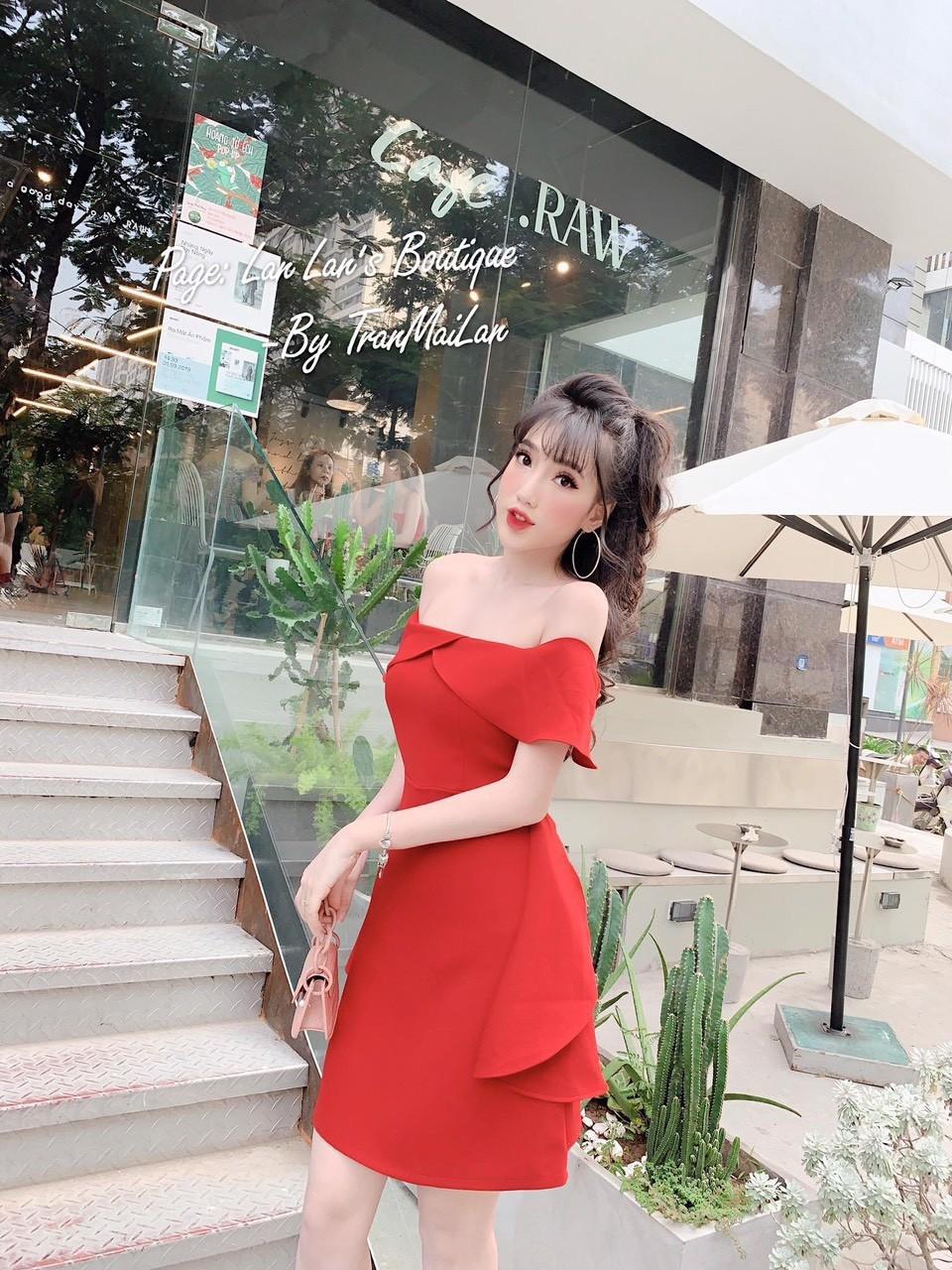 Đầm cổ bèo bẹt vai umi-QH