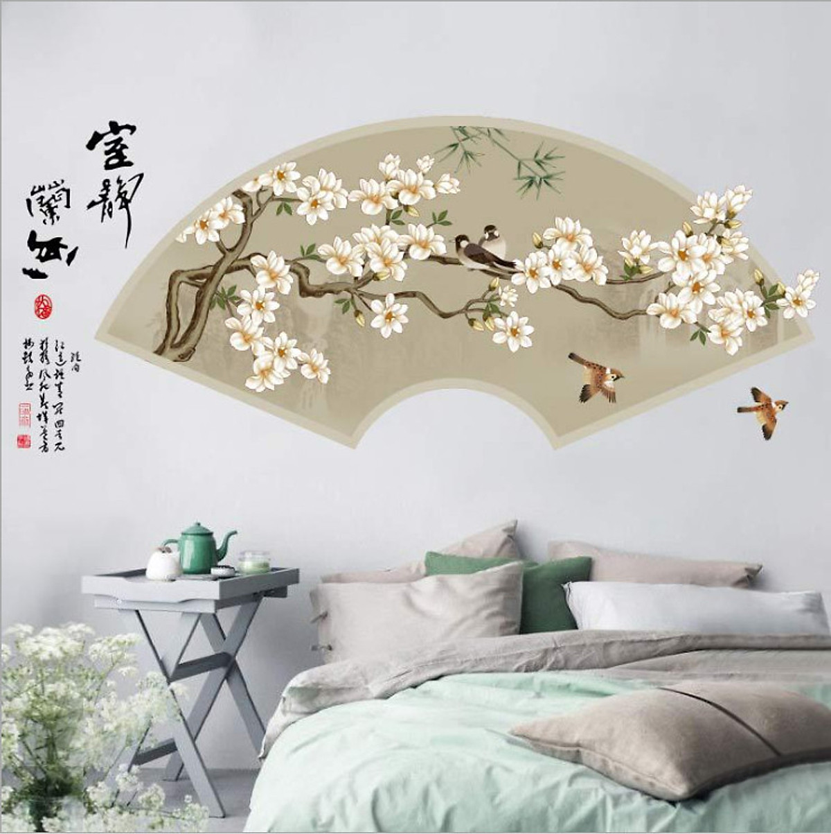 [HCM]DECAL DÁN TƯỜNG VÒM QUẠT HOA MAI TRẮNG