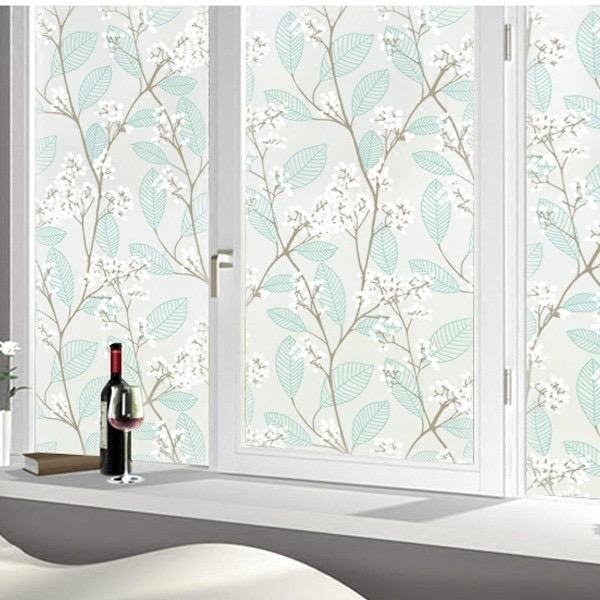 5 Mét Decal Dán Kính Mờ Khổ 60cm Có Sẵn Keo - HOA LÁ XANH PK122
