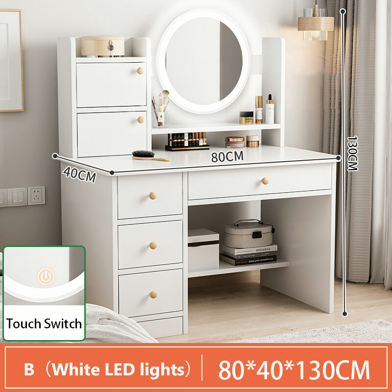 N-E Bàn trang điểm phong cách hiện đại có đèn lED có 2 ngăn kéo tủ để đồ trang điểm decor, làm việc