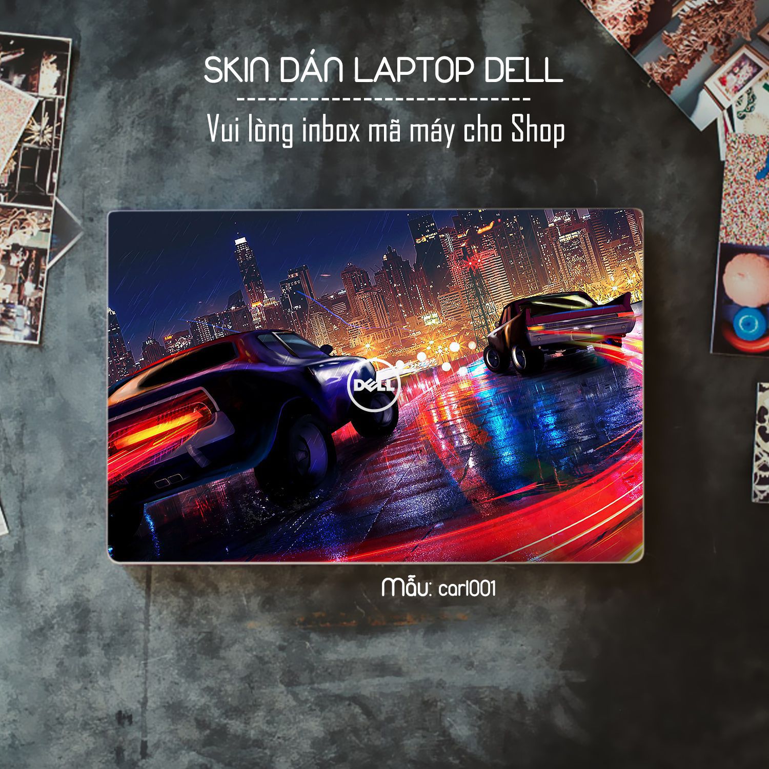 Decal Skin dán Laptop Dell mẫu xe hơi (inbox mã máy cho shop)