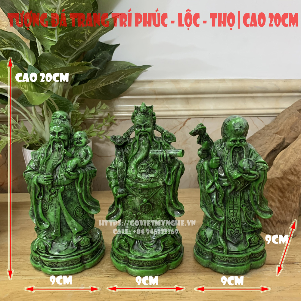 Tượng đá trang trí phong thủy bàn làm việc tượng Tam đa Phúc Lộc Thọ - Màu nâu đen
