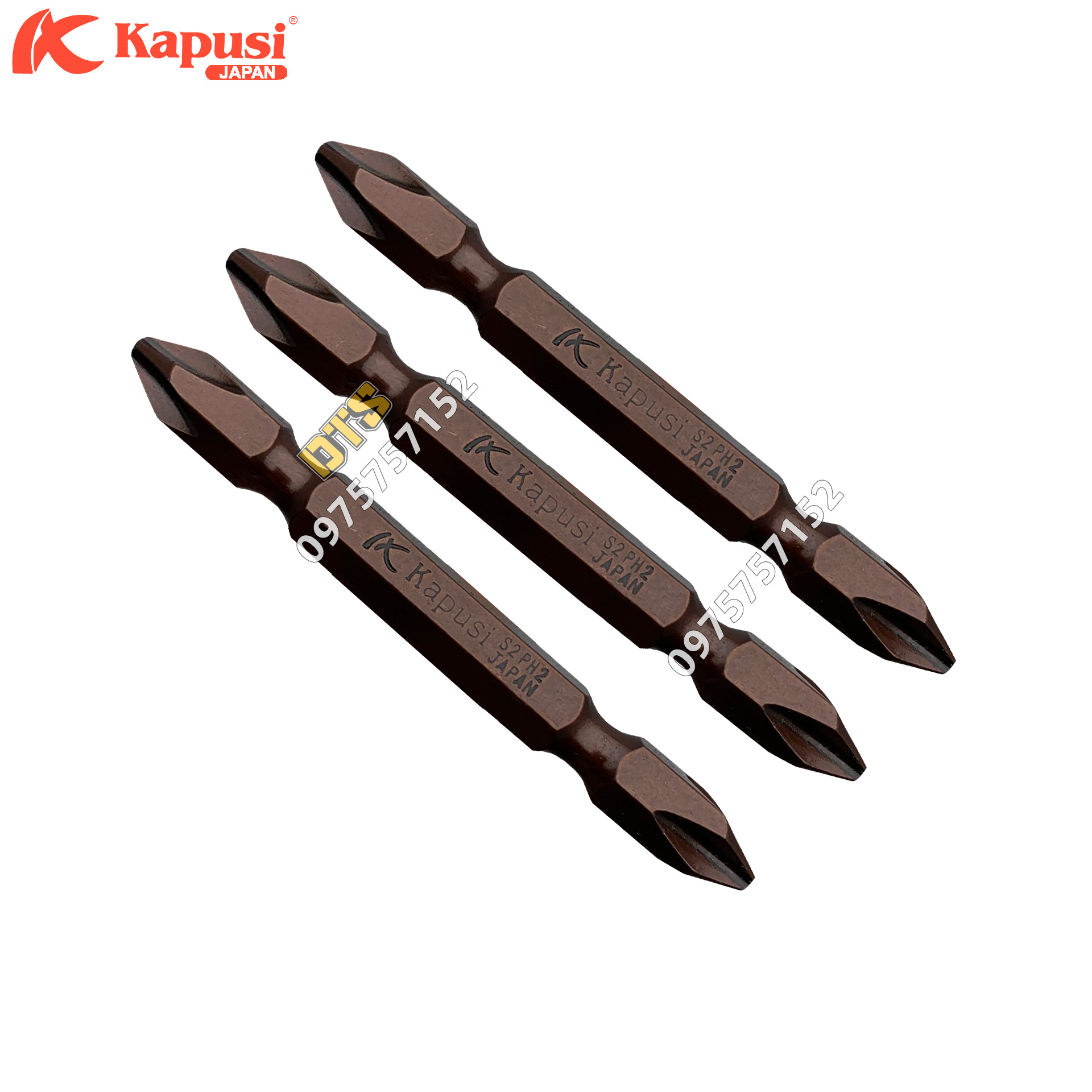 Bộ mũi vít thép Nhật S2 Kapusi JAPAN PH2 dài 65mm, mũi bắt vít công nghiệp 2 đầu 4 cạnh bake nam châm vĩnh cửu,thân lục giác 6.35mm, mũi bát vít PH2, đầu bắt vít 4 cạnh đầu bake có từ PH2x65mm chống gỉ, chống va đập